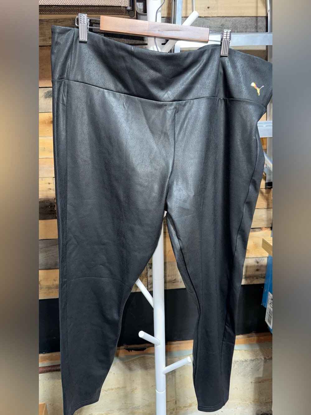 NWT Puma Black Faux Leather Leggings with Subtle Logo 3X